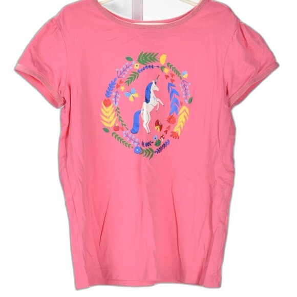 Hanna Anderson Pink Knit Unicorn Sparkle T-Shirt w/ Puff Sleeve Size 140 - Picture 1 of 3